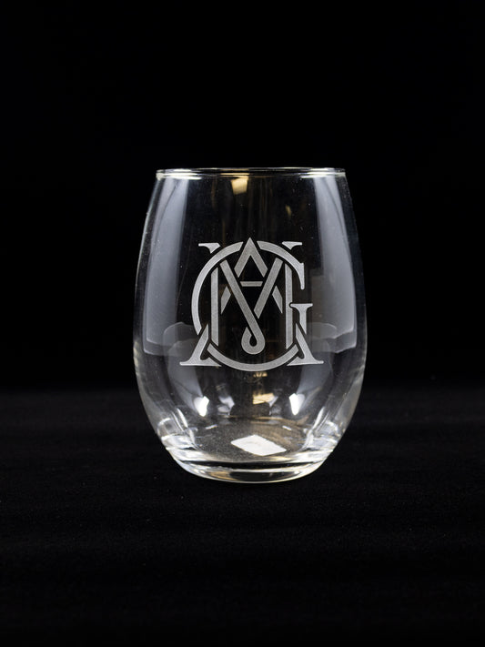 Stemless Wine Glass with Etched Museum Monogram