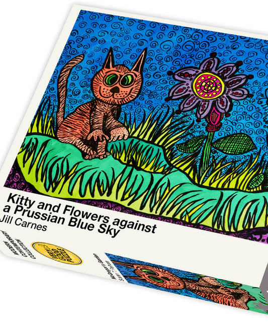 Kitty and Flowers against a Prussian Blue Sky by Jill Carnes - 1000 piece jigsaw puzzle